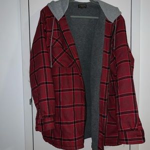 hooded, red plaid jacket/sweatshirt